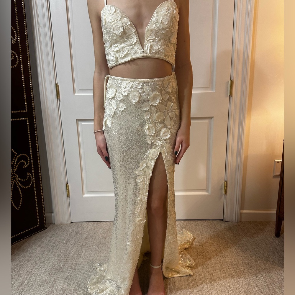 Jovani Two-Piece Cream Sequin Floral Gown ✨